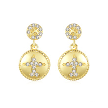 Fashion Dangly 14K Real Gold Plated 925 Silver Earring with Shining CZ